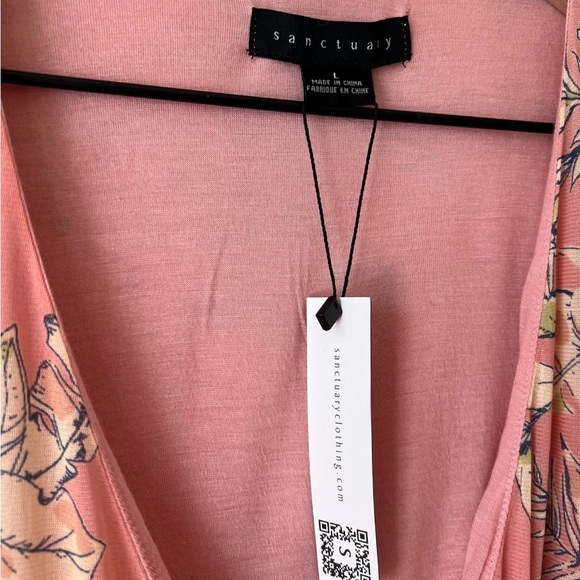 Anthropologie Sanctuary Tropical Floral Blush Pastel Pink Wrap Mini Dress Size L - Picture 6 of 12
